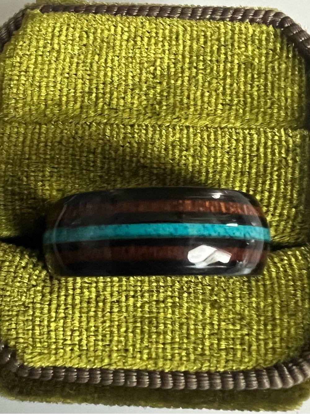 Classic/Sleek Titanium Steel Black Wood Grain Polished Finish 8mm Band Size 9